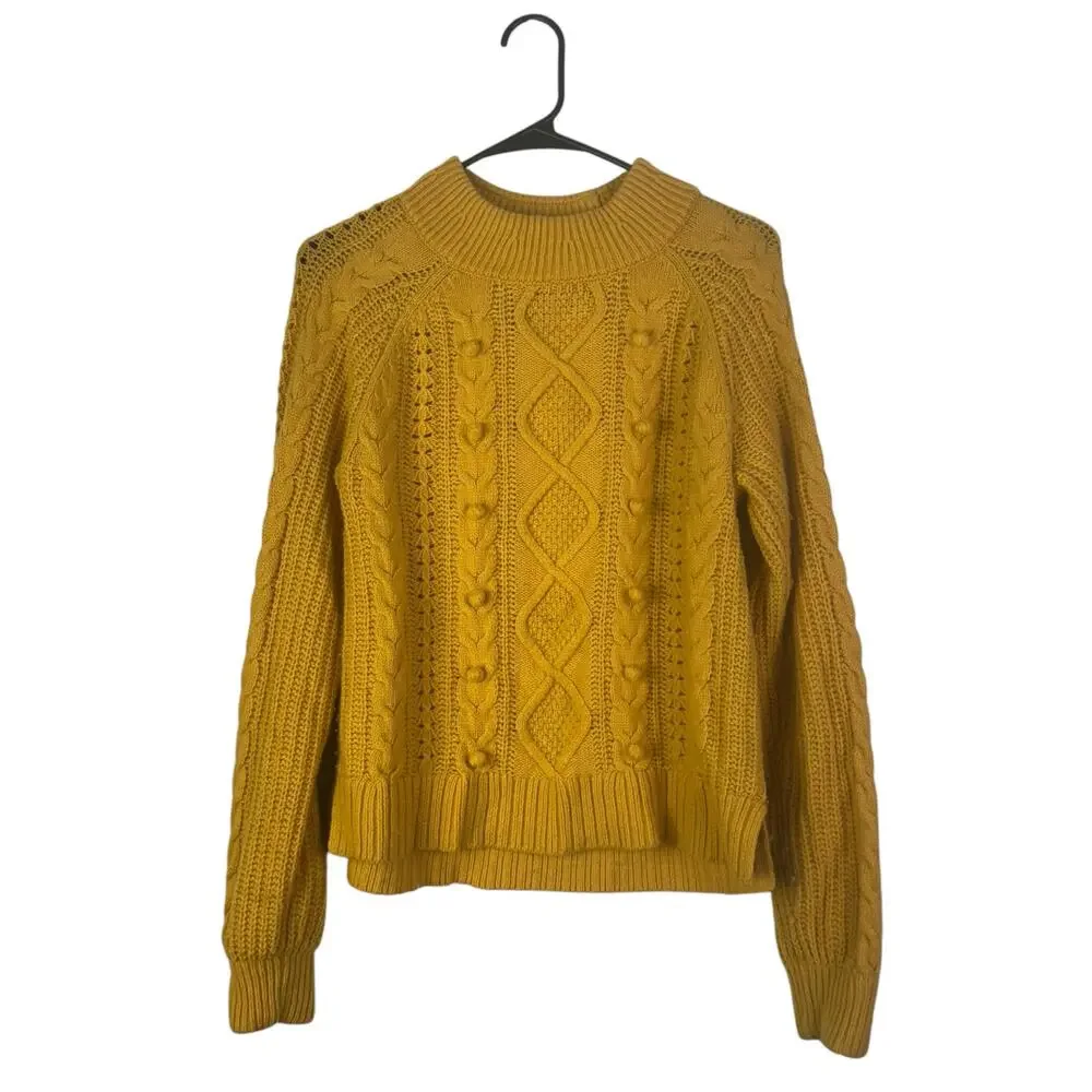 J. Crew Women Azra Cable Knit Pullover Crewneck Raglan Sleeve‎ Classic Medium